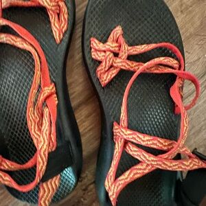 Black Sandals with Red and Yellow Straps